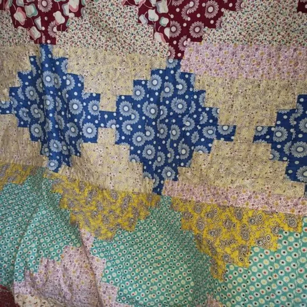 Handmade Patchwork Quilt Blanket 1940s or 50s
